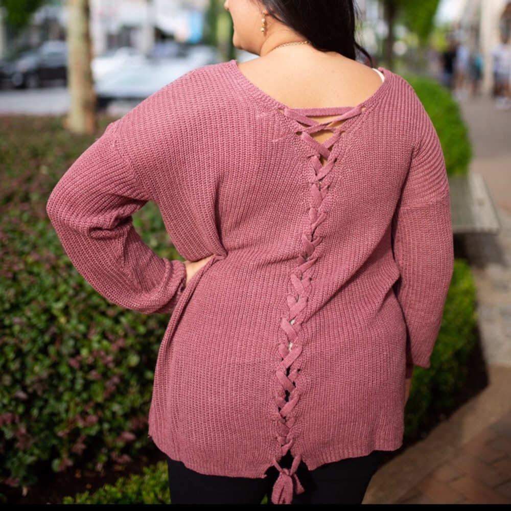 NWT Mauve Plus Size Lace Up Sweater Top LS